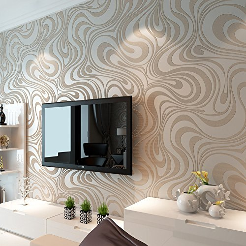 HANMERO Modern Abstrakt Mustertapete 3D-Tapete Vliestapete, abstraktes Muster, Weiß/Silber, 0,7 x 8,4 m