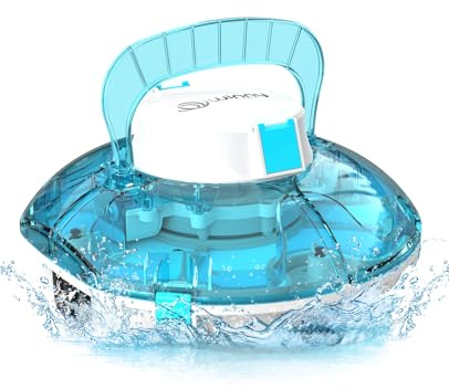 WINNY POOL CLEANER Winny 200 Poolroboter, Poolsauger kabellos mit Akku, 75 Min. Laufzeit, für Aufstellpools bis 60 m², Doppelfiltration, Automatisches Parken, Kompakt Leicht (Transparentes Blau)