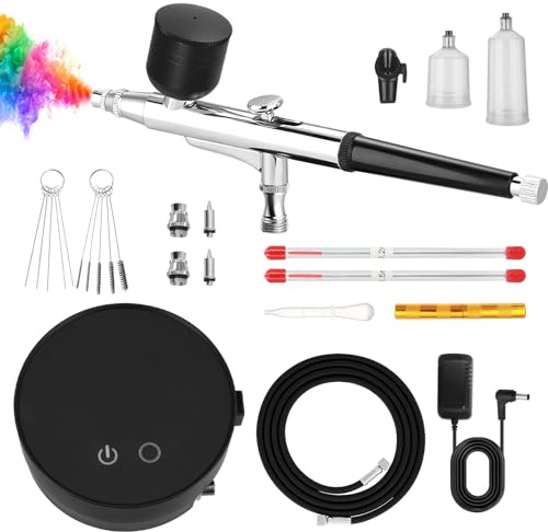 Airbrush Set Kompressor 3-Stufen 28-46 PSI 0,2/0,3/0,5 mm Düsen | 3 Druckstufen (28/35/46 PSI) + 3 Präzisionsdüsen (0,2/0,3/0,5 mm). Komplett-Set inkl. Wasserabscheider & dt. Anleitung.