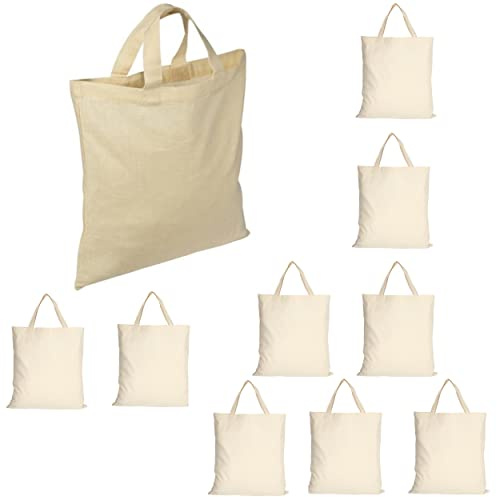 noTrash2003 10 Baumwolltaschen umweltfreundliche Einkaufstaschen mit 2 kurzen Henkeln im Format 38 x 42 cm naturfarben