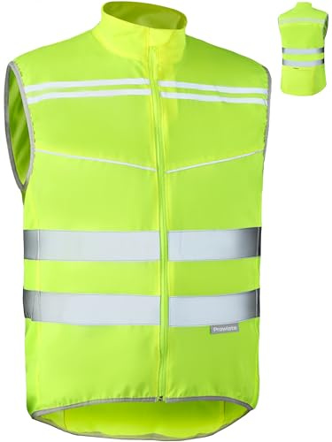 Prowiste Fahrradweste Herren & Damen – Leuchtweste mit Reflektorstreifen – Atmungsaktiv (Mesh) – mit Rückentasche – Laufweste – Reflektorweste – Reflektierende Weste – XXL