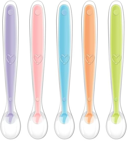 Vicloon Babylöffel, 5 Stück Baby Fütterlöffel aus Extra Weich Silikon, BPA Frei, Breilöffel Lang, Säugling Beikost Esslöffel für Baby & Kleinkind Säugling Kinder - Rosa/Blau/Orange/Grün/Lila