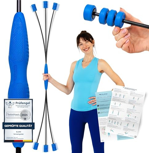 ELANI Schwingstab - Verstellbarer Widerstand & ergonomischer Griff - hochbelastbarer Gymnastikstab, auch als Physiotherapie Zubehör, Swinging Sticks, Schwingstab Fitness Testsieger, Flex Stab