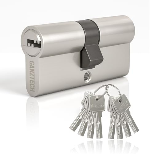 GANZTECH 40/40 (80mm),Nickel-Türzylinderschloss,Schlüssel Schlüssel mit 8 horizontalen Noppenschlüsseln,Euro-Zylinderschloss aus Aluminiumlegierung,Verbundtüren und UPVC