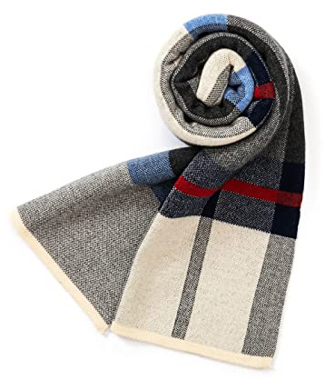 Villand Australischer Merinowolle Tartan Strickschal für Herren, karierte Winterwarme dicke weiche Halsbekleidung mit Geschenkbox, 180 × 30 cm