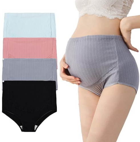 AUTUCAU Umstands-Baumwollunterwäsche, hohe Taille, verstellbare Schwangerschaft, nahtlos, weich, Hipster-Höschen über dem Bauch, 4er-Pack