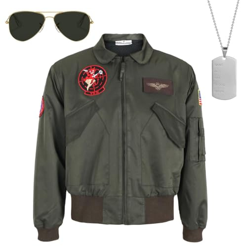 CoolChange Fliegerjacke im Pilotenstil – Bomberjacke von Maverick mit Patches & Namensschildern | S–XXL