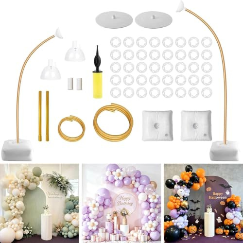 Ballonbogen Kit, Flexibel Biegbar 2,5M & 1,5M Halbbogen Ballonbogen Gestell | mit mit Sockel, Gold Wiederverwendba Ballonständer für Boden Geeignet für Geburtstag, Hochzeit, Graduation Party, Jubiläum