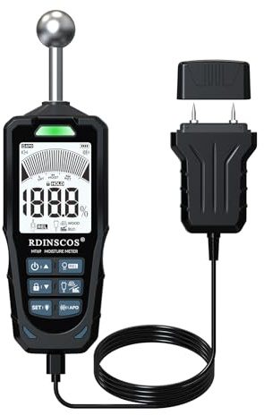 RDINSCOS Wand Feuchtigkeitsmessgerät, Pin&Pinless Feuchtigkeitsmesser Feuchtigkeitsalarme Kugelsensor für Zerstörungsfreie Bereichsscans für Wände, Holz, Mauerwerk, Beton und Andere Baustoffe