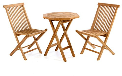 Divero 3tlg. Balkonset Adria – 2 x Klappstuhl + Tisch aus Teakholz | robust und wetterfest