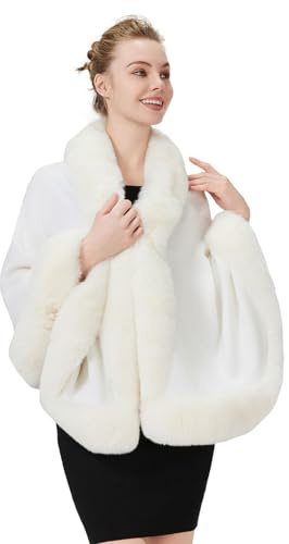 BEAUTELICATE Kunstpelz Stola Schal Damen Strick Bolero Poncho Cape für Hochzeit Abend Braut Frauen Brautschal Brautstola (Elfenbein, Einheitsgröße)