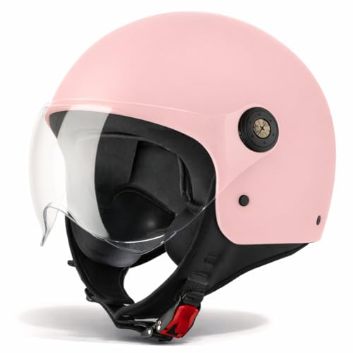 VINZ Duoro Roller Helm Jet Helm Mopedhelm Herren und Damen | in Gr. XS-XXL | Jethelm mit Visier | ECE 22.06 Zertifiziert | Motorradhelm | Erhältlich Rosa