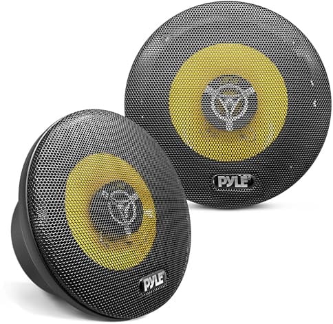 Pyle KFZ Lautsprecher Einbaulautsprecher 240 W – Car Speaker – Autolautsprecher 165mm Groß nach OEM Standard, Lautsprecherbox als 2 Wege Soundsystem Komplettset Auto, Gelbe Autobox mit Magnetstruktur