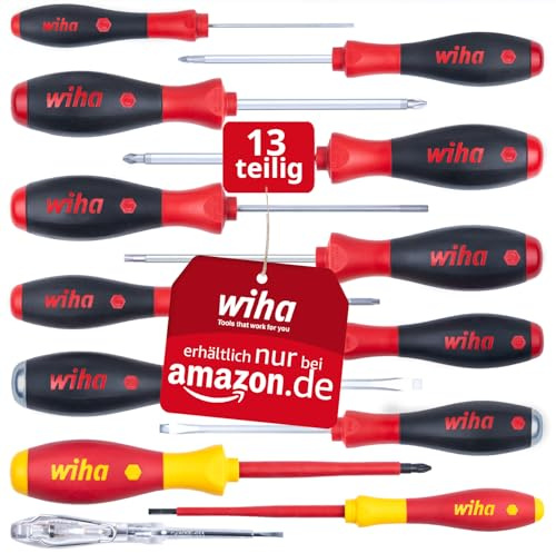 Wiha Schraubendreher Set 13-teilig I VDE geprüftes Werkzeug für Elektriker | (47176) Mit Schlitz-, Kreuz- & Torx, Schlagkappe & Phasenprüfer, für Profis und Heimwerker, Schraubenzieher Satz