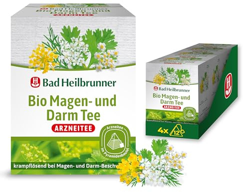 Bad Heilbrunner Bio Magen- & Darm Tee - Arzneitee im Pyramidenbeutel - Anis, Bitterer Fenchel, Koriander, Kümmel - krampflösend bei Magen- & Darm-Beschwerden (4 x 12 Pyramidenbeutel)