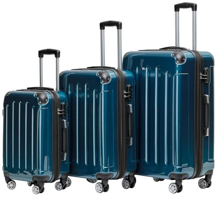 BEIBYE- 3er Kofferset Hartschalen-Koffer Reisekoffer Trolley Rollkoffer Set Reisekofferset (Pale Green)