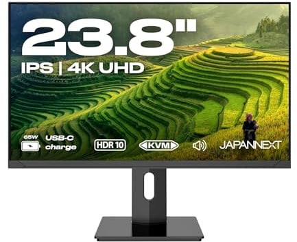 JapanNext Monitor 23,8 Zoll IPS 4K UHD (3840x2160) | USB-C-Laden (65W) Höhen- & Neigungsverstellbar (HSP) | sRGB 100% G-Sync/FreeSync | JN-IPS2380UHDR-C65W-HSP