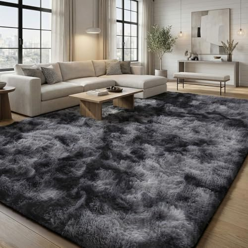 Treeboy Hochflor Teppiche Grau Teppich Wohnzimmer 160x230 Große Waschbar | Wohnzimmerteppich Flauschiger Teppich Waschbar Anti-Rutsch Extra Große Carpet Teppichen für Schlafzimmer Kinderzimmer