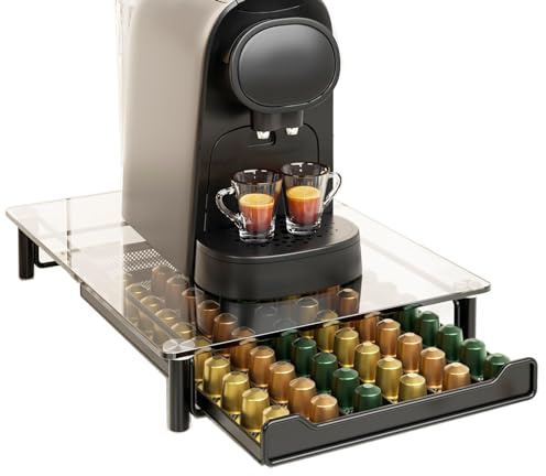 SEVENLINE Kompatibel mit Kaffeepadenhalter Nespresso Pods Kapselhalter Schublade 60 Original Line Pods hält Kristall gehärtetes Glas Lagerung Küche Organizer