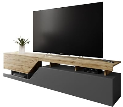 Mirjan24 TV Lowboard Nesezi 200, Grifflose Öffnen, 2 Klappen/Türen, TV Board Sideboard, Unterschrank, Fernsehschrank, TV Tisch, Fernsehtisch (Anthrazit/Wotan)