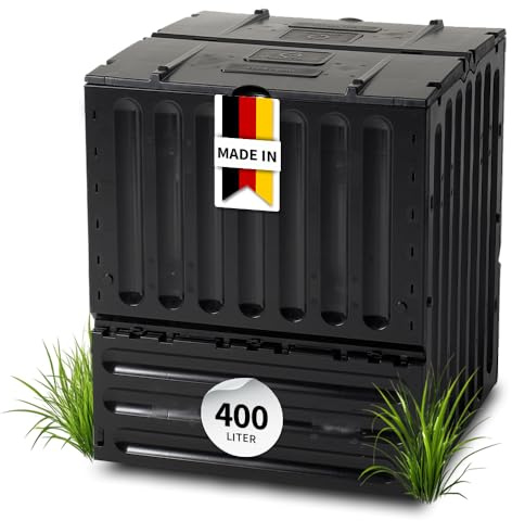 GARANTIA ECO-King Komposter 400 Liter schwarz - für Gartenabfall und Rasenschnitt im Freien - aus robustem Recyclingkunststoff mit UV-Schutz - einfache Montage ohne Werkzeug und komfortable Entnahme