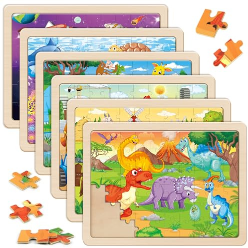 SYNARRY Puzzle ab 4 5 6 7 8 Jahre, 6x60 Teilen Kinder Holzpuzzle, Vorschule Lehrreiches Spielzeug, Geschenke für Kinder für Jungen und Mädchen