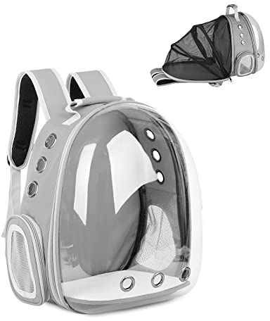 Galatée Katzenrucksack, Hund, Erweiterbarer Haustierrucksack, Belüfteter Raumkapsel-Katzenrucksack, Tragbarer Welpen Tagesrucksack Für Reisen, Camping, Wandern(Grau)