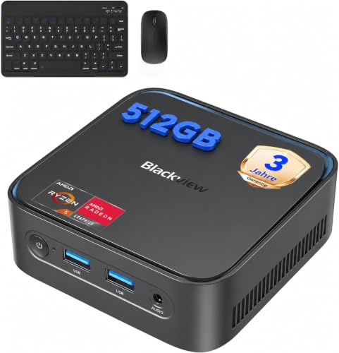 Blackview Mini PC MP50 mit Tastatur und Maus, AMD Ryzen 5, Radeon Vega 8 Grafik, 16GB RAM 512GB SSD Win 11 Pro, 4K Dual-Display, Ultra-leiser Kompakter Desktop PC für Office Home, 3 Jahre Garantie