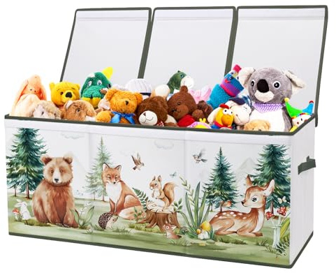 Extra Groß Aufbewahrungsbox mit Deckel Kinder, Zusammenklappbare Oxford-Spielzeugkiste mit Griff für Mädchen Jungen, Wasserdichte Spielzeug Aufbewahrung im Kinderzimmer, 96×32×40 cm (Tiere im Winter)
