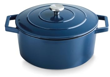 QDESIGN Kokotte aus Gussstahl, oval, Ø30 cm (4,7 l) – PFOA-frei – Induktionsgeeignet – Ofen-, Kühlschrank- und spülmaschinenfest – Blau