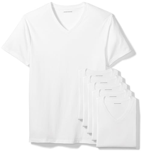 Amazon Essentials Herren Unterhemd Mit V-Ausschnitt, Atmungsaktiv, Baumwolle, 6er-Pack, Weiß, L