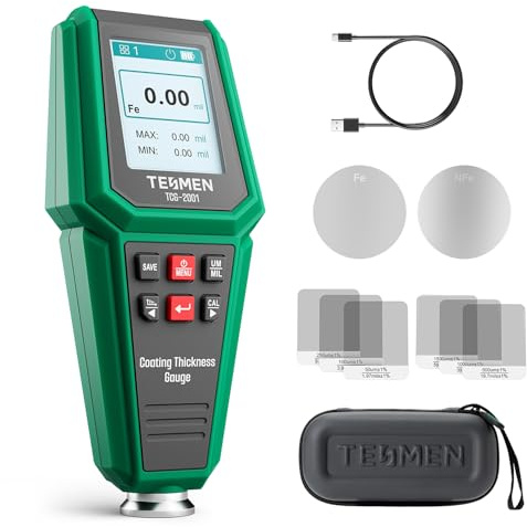 TESMEN TCG-2001 Lackschichtdickenmessgerät für Autos, Digitales Lackmessgerät mit Balkendiagramm, 4-Wege-Farbdisplay mit Hintergrundbeleuchtung, Alarm, Fe/NFe-Sonde – Grün
