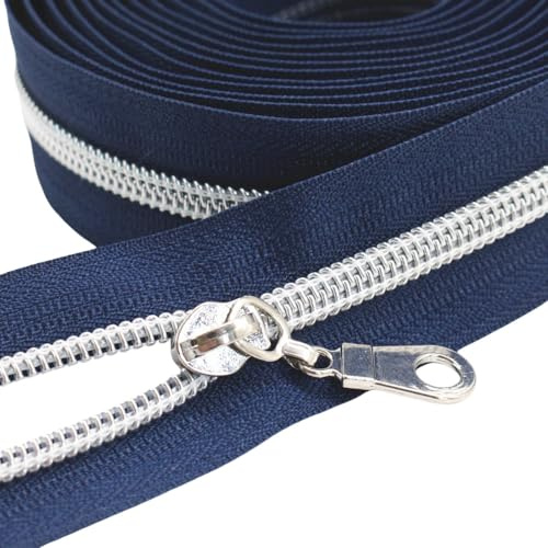 YaHoGa 9 m silberfarben endlos Reißverschluss Meterware Dunkel Blau reissverschluss 6mm-Spirale + 25 Nonlock-Zipper (silberfarben Dunkel Blau)