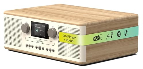 Pure Classic C-D6 CD-Player mit DAB+ Digitalradio & UKW, Bluetooth 5.3 Stereoanlage 30Watt, USB & AUX, 2,4 Zoll TFT-Farbdisplay, Fernbedienung, Baumwollweiß/Eiche