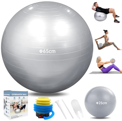 IKELY Gymnastikball,Pezziball,Geburtsball,65cm Fitnessball groß und 25cm Pilatesball Set, für Zuhause, Fitnessstudio und Büro Hautfreundlicher Sitzball Reha Hometraining Balanceball Sport 2 STK