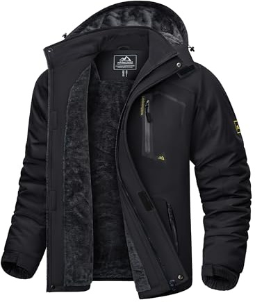 KEFITEVD Herren Skijacke Atmungsaktiv Warm Gefüttert Winterjacke mit Abnehmbarer Kapuze Snowboardjacke Wasserdicht Outdoorjacke