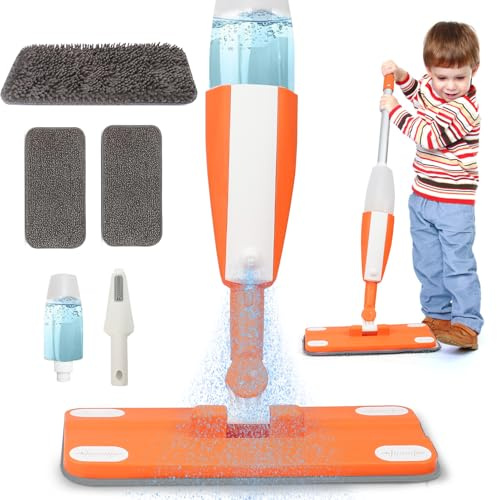 Wdmiya Montessori Spielzeug ab 3 Jahr, Kinder Sprühmopp mit Sprühfunktion, Kinderspielwischer mit Echtem Wassersprüher & 3 Waschbaren Pads, Kleinkind Putzset für Echter die Bodenreinigung