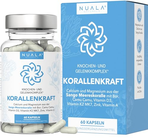 NEU! KORALLENKRAFT Knochen- und Gelenk Komplex* - Sango Koralle Kapseln mit Calcium, Magnesium, Camu Camu (Vitamin C), Zink, Vitamin A, D3 und K2