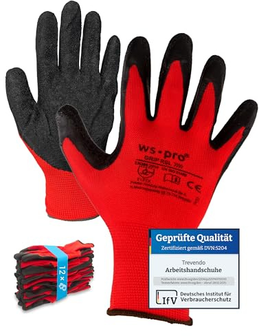 Trevendo Arbeitshandschuhe - WS-Pro Grip RSL - EN 388 - Montagehandschuhe mit Latexbeschichtung, atmungsaktiv & griffig - ideal für Bau, Garten, Logistik - Mehrfachpack - Größe 9, 12 Paar