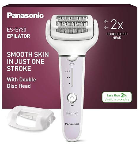 Panasonic ES-EY30 Nass/Trockenepilierer Damen, Dual Disc mit 60 Pinzetten, 90° schwenkbarer Kopf, 3 Geschwindigkeiten & LED-Licht, 30 Min. Betrieb, kabellos, Haarentferner.