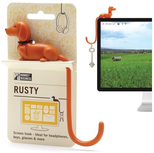 Monkey Business Rusty der Hundeschwanz-Haken für Monitor, Kopfhörerhalter & Organizer, dekorativer Klebehaken für Schlüssel, Kabel, Hüte & Computerzubehör - Orange