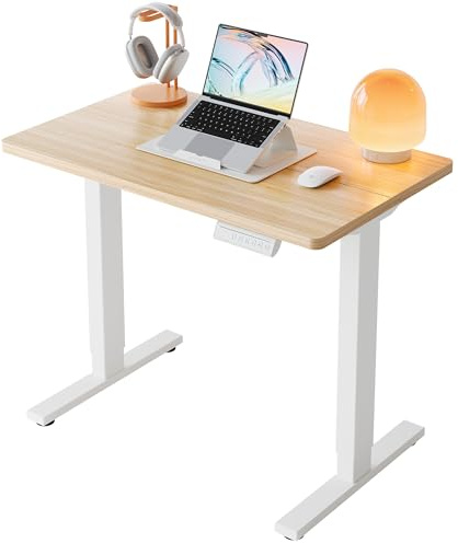 HUANUO Höhenverstellbarer Schreibtisch 80 x 48 cm, 4 Speicherhöheneinstellungen, Elektrischer Schreibtisch für Home Office & Computer-Arbeitsplatz,2-teilige Tischplatte