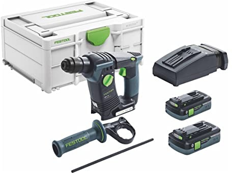 Festool Akku-Bohrhammer BHC 18 HPC 4,0 I-Plus – SDS-Plus, 18 V | Mit 2x 4,0-Ah-Akku, Schnellladegerät TCL 6, Zusatzhandgriff, Tiefenanschlag & Systainer SYS3 M 187