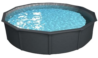 Steinbach Stahlwandpool Set Nuovo de Luxe II – 012141G – Ø 360 x 120 cm – Robuster Pool in Anthrazit für bis zu 11.000 l Wasserinhalt – Mit winterfester silbergrauer Innenfolie und zahlreichem Zubehör
