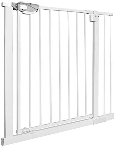 UISEBRT Treppenschutzgitter Türschutzgitter Ohne Bohren Treppengitter Türgitter Baby für Breiten 85-95 cm, Selbstschließend, Einhändiges Öffnen Metall Gitter, Weiß
