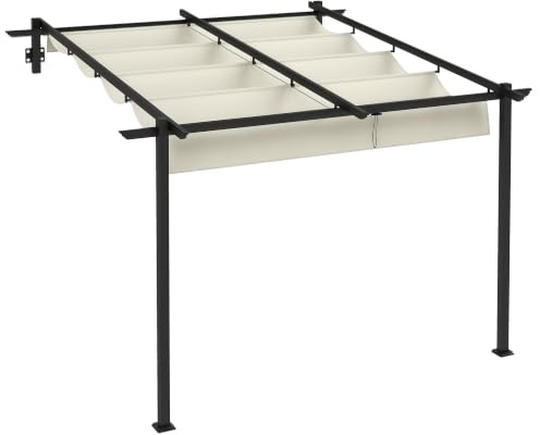 Outsunny Terrassendach Pergola ca. 3x3m Aluminium Wandmontage Cremeweiß | Terrassendachung, Garten Pavillon, Verstellbares Dach, Sonnenschutz für Terrasse und Garten