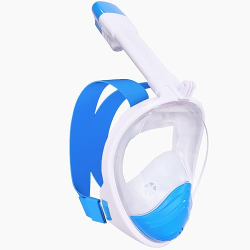 Wsobue Tauchmaske,Vollmaske Schnorchelmaske Anti-Fog Anti-Leck,180° Sichtfeld mit Sportkameras Kompatible Taucherbrilie für Erwachsene und Kinder (Himmel blau S/M)