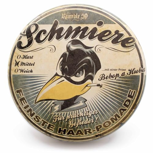 Rumble59 Schmiere Pomade, mittlerer Halt, Kaugummiduft, 140 ml | Wachsbasiert, Made in Germany, Haarstyling Klassiker, Für normale bis dicke Haare