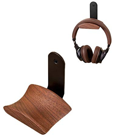 Headset Halterung mit 6cm Breiter Kopfstütze aus Nussbaum,Kopfhörer Ständer mit 3M Klebeband und Schraube Headphone Holder für Over Ear und Gaming, Geeignet für Tisch,Vitrine