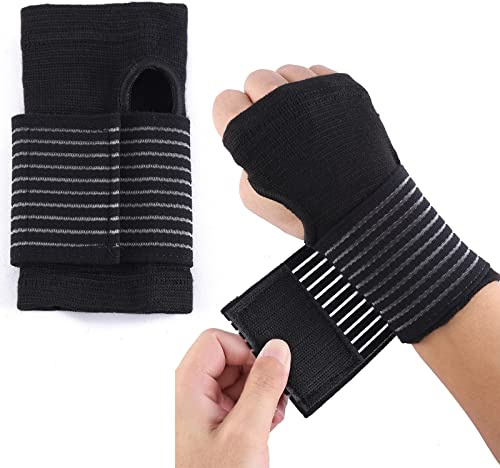 Yoezuo 1 Paar Elastische Handgelenkbandage Handbandage (Schwarz) | Karpaltunnel Handgelenkstütze mit Klettverschluss Entlastung für Verstauchungen, RSI, Sehnenscheidenentzündungen